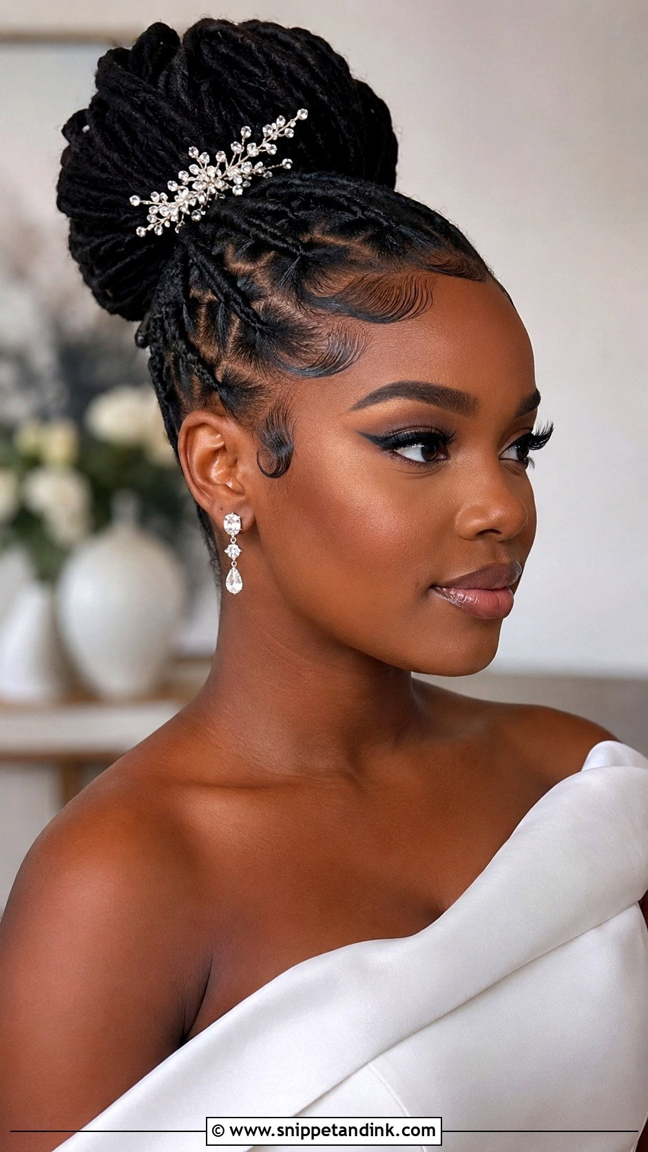 Sleek Loc Bun With Baby Hairs - Snippet and Ink - 30 Dreadlock Wedding Hairstyles