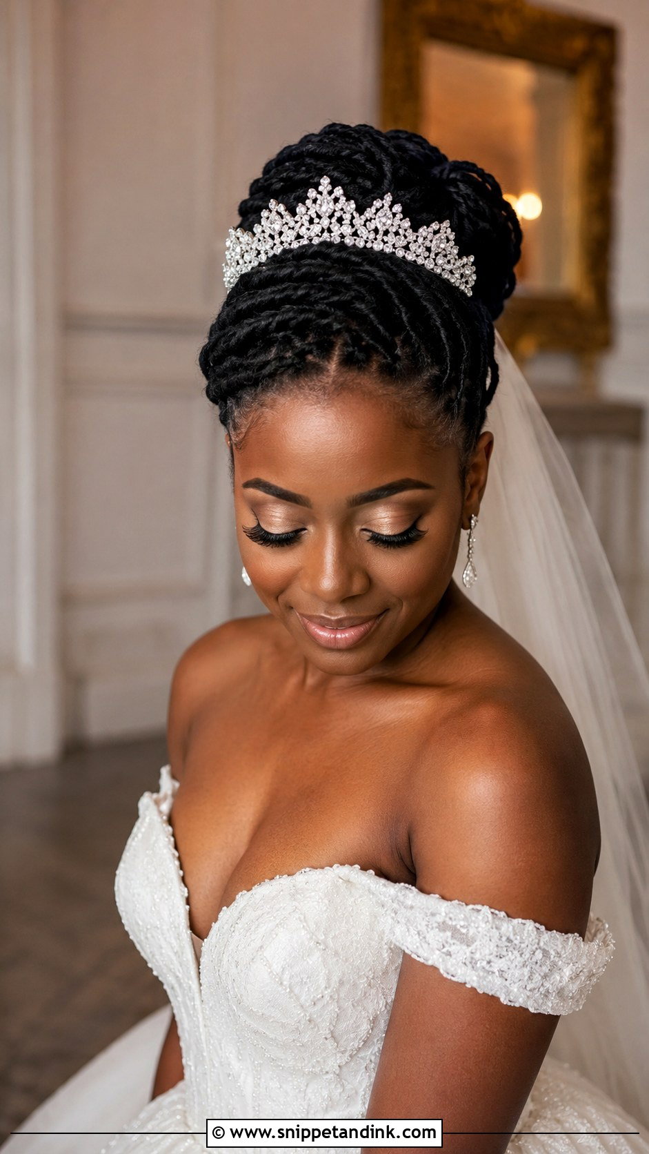 Sleek Loc Updo With Tiara - Snippet and Ink - 20 Loc Wedding Hairstyles Brides