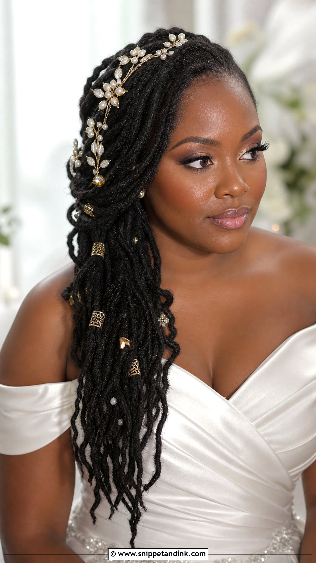 Sleek Locs Swept To The Side - Snippet and Ink - 30 Natural Hair Bride Ideas