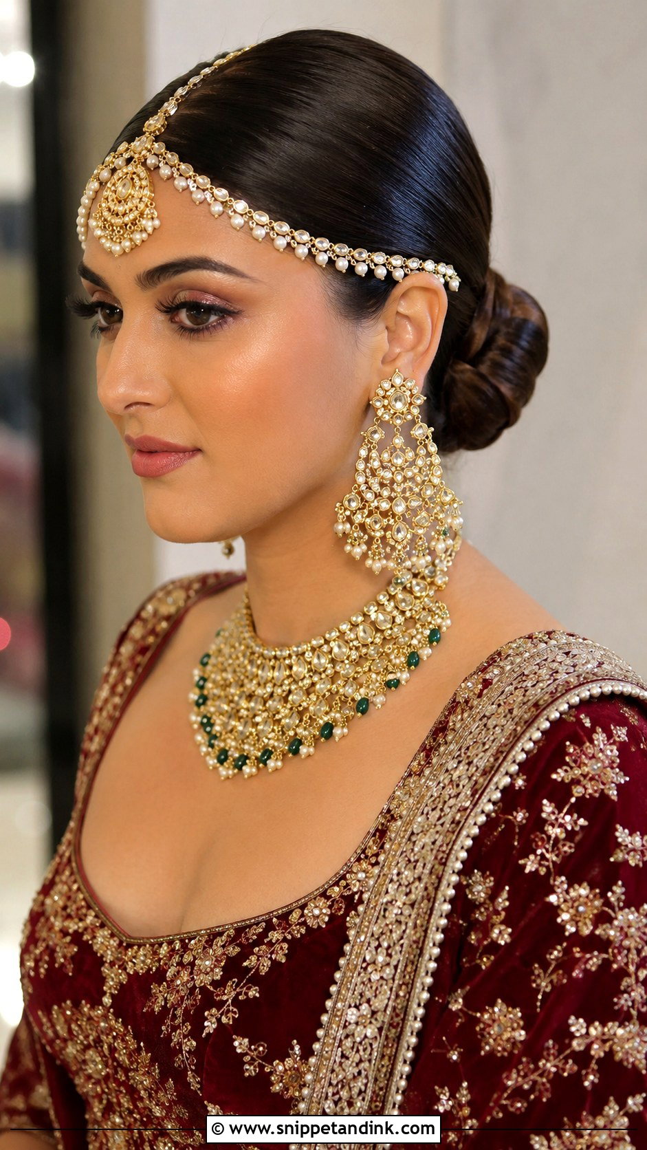 Sleek Low Bridal Bun - Snippet and Ink - 15 Indian Wedding Bridal Hair Bun Ideas