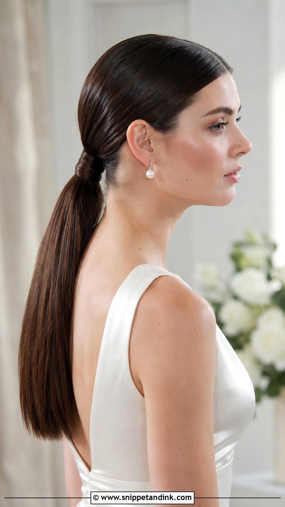 Sleek Low Bridal Ponytail - Snippet and Ink - 20 Bridal Hair Pony Ideas