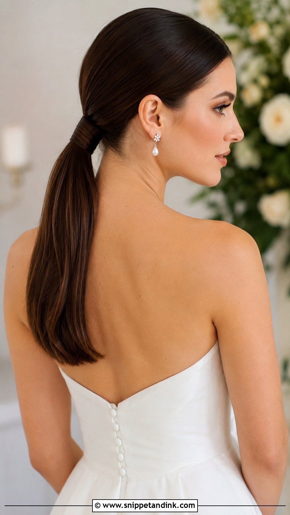 Sleek Low Bridal Ponytail - Snippet and Ink - 30 Bridal Ponytail Hairstyles