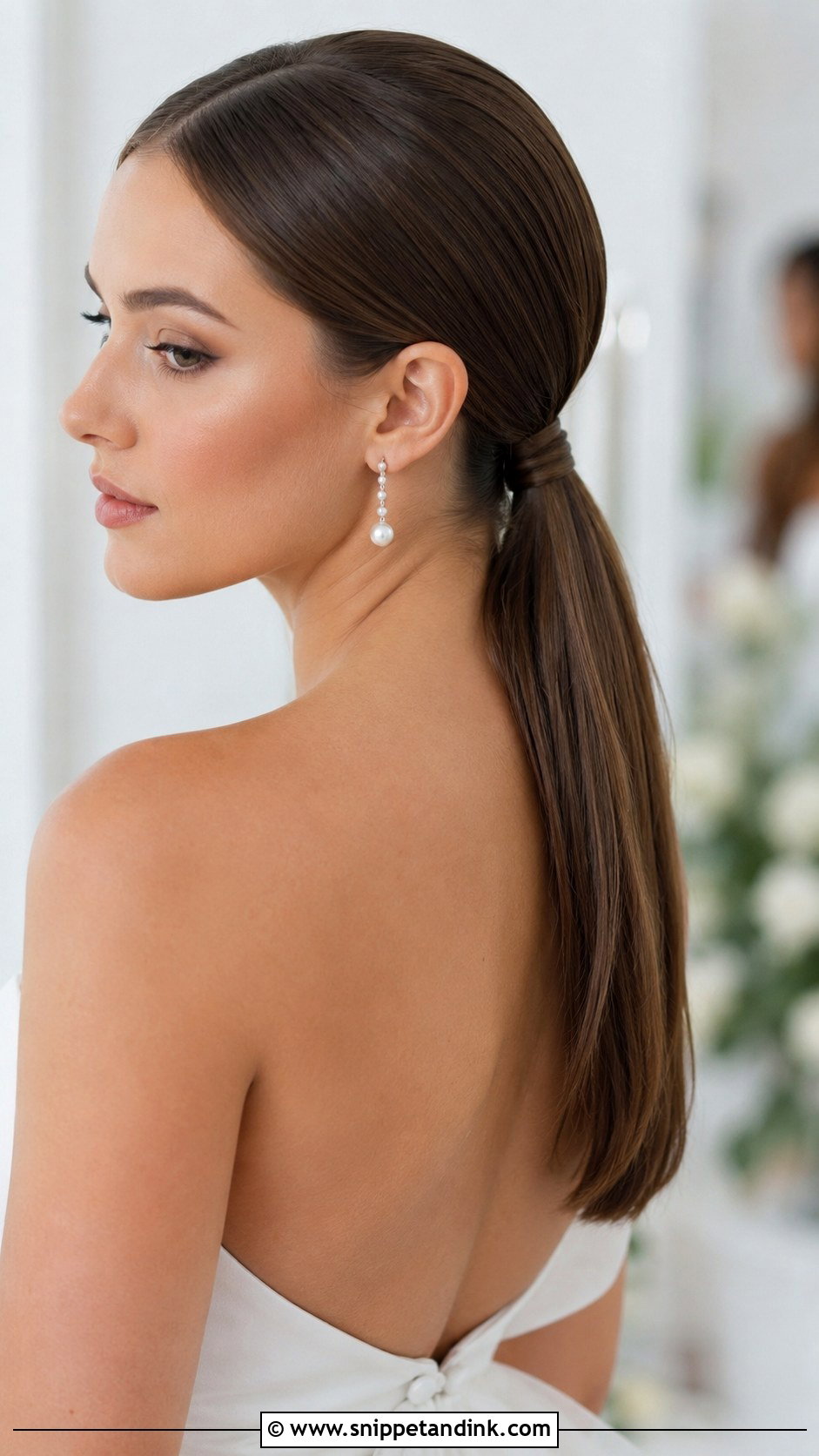 Sleek Low Bridal Ponytail - Snippet and Ink - 30 Bridal Ponytail Ideas