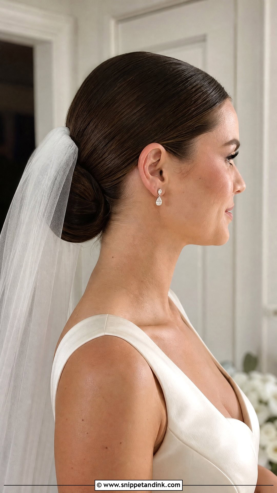 Sleek Low Bun Bridal Hair - Snippet and Ink - 20 Sleek Bun Bridal Hair Ideas