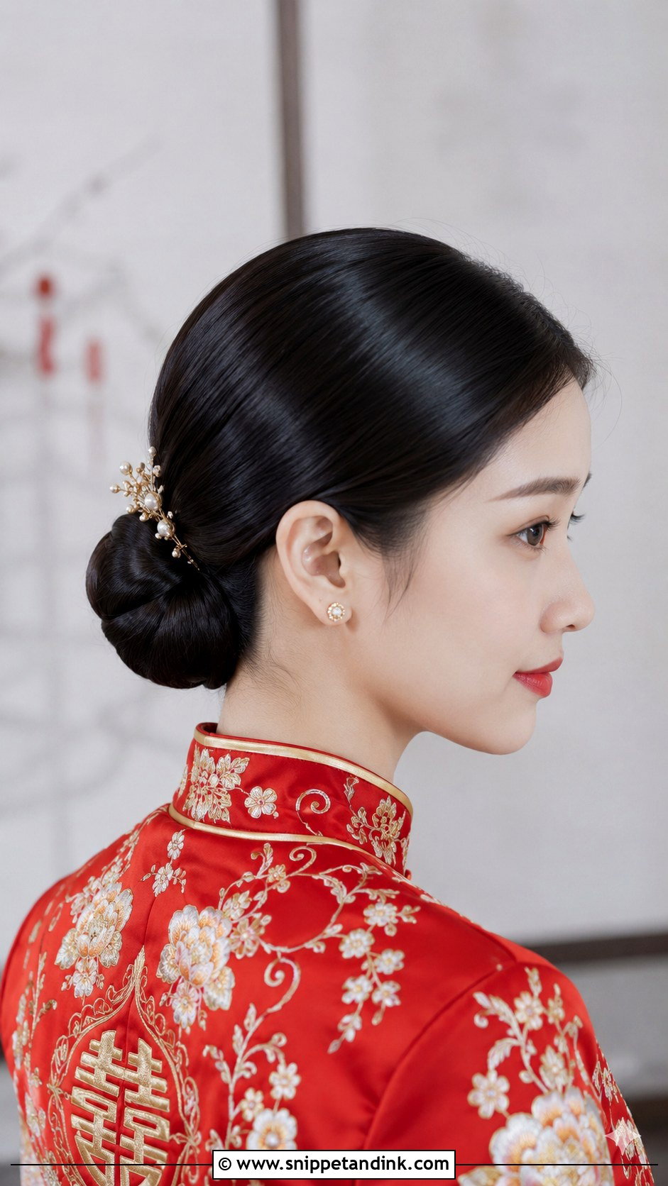 Sleek Low Bun Bridal Hairstyle - Snippet and Ink - 25 Asian Bridal Hair Ideas