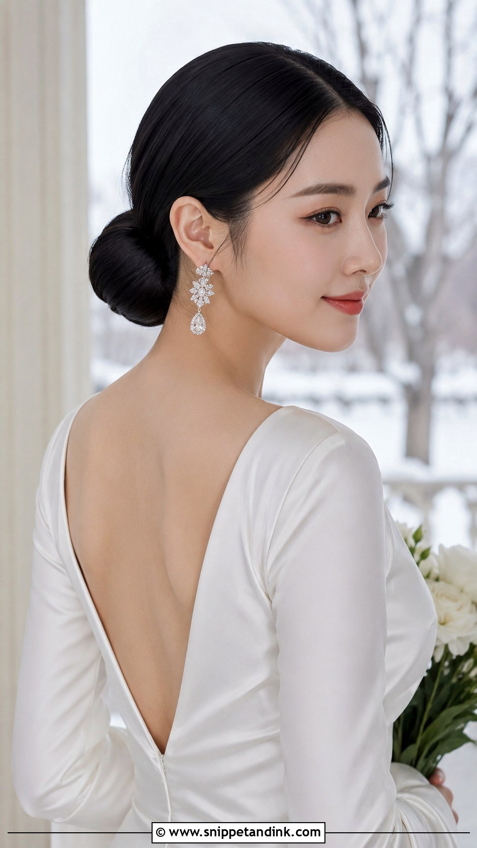 Sleek Low Bun Bridal Updo - Snippet and Ink - 25 Wedding Updos for Medium Length Hair