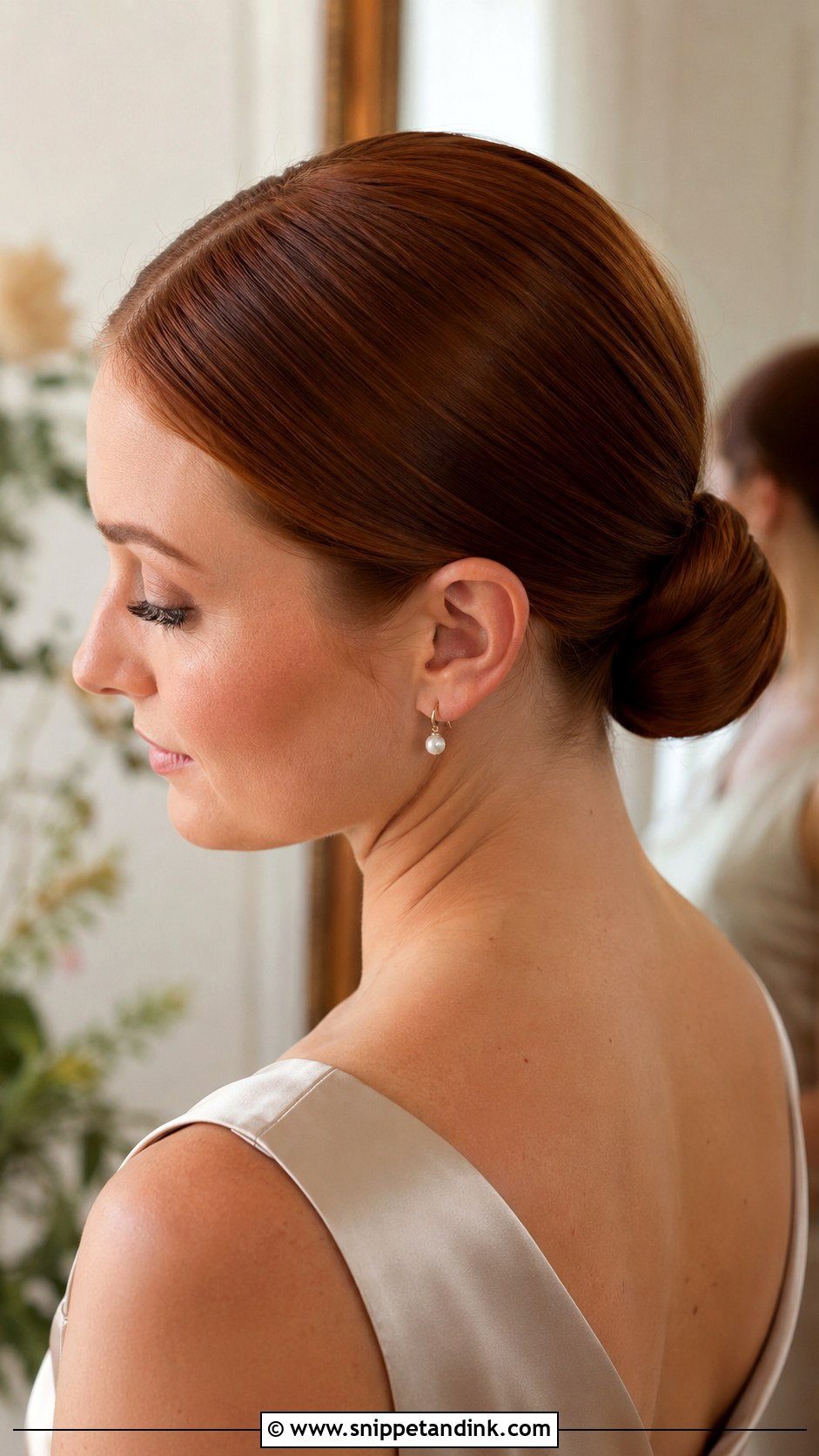 Sleek Low Bun Bridesmaid Hair - Snippet and Ink - 20 Low Updo Wedding Hair Bridesmaid Ideas