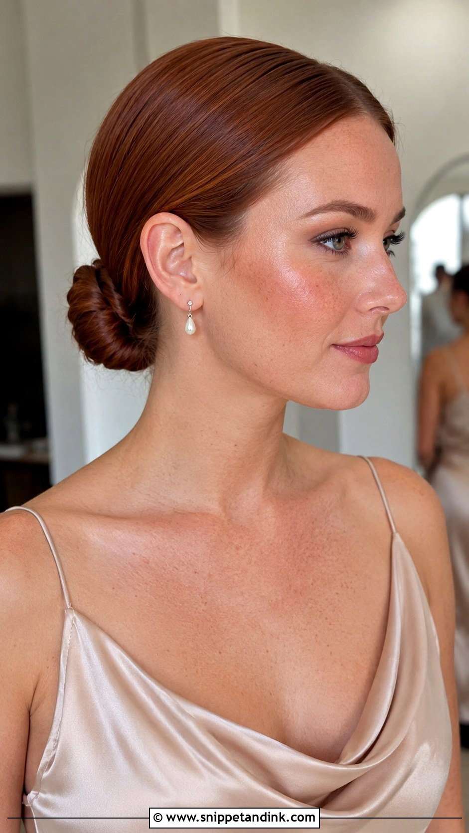 Sleek Low Bun Bridesmaid Hairstyle - Snippet and Ink - 25 Cute Bridesmaid Hairstyles