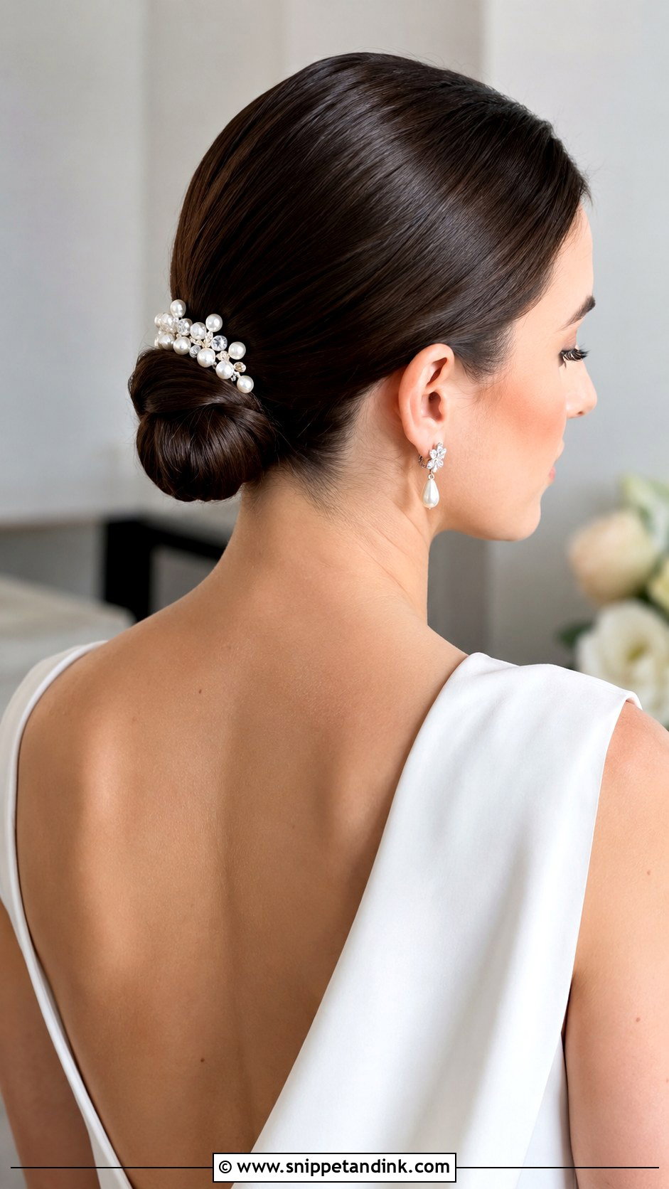 Sleek Low Bun Chignon - Snippet and Ink - 20 Easy Wedding Hairstyle Ideas