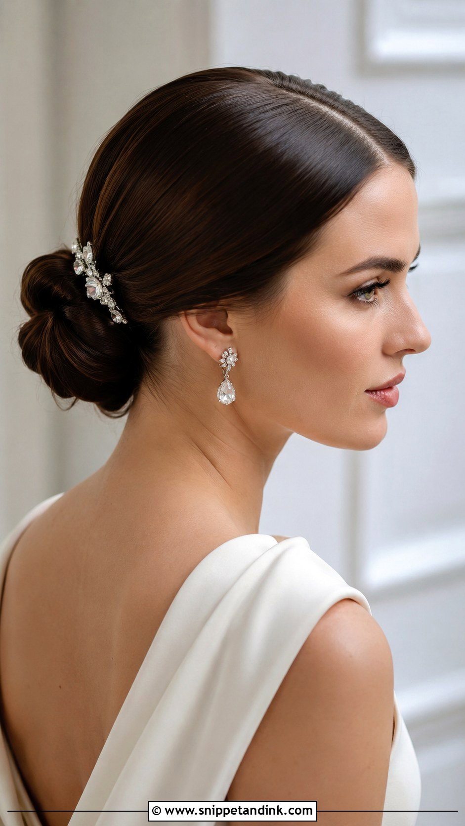 Sleek Low Bun Engagement Hairstyle - Snippet and Ink - 25 Hairstyle for Engagement Bride Ideas