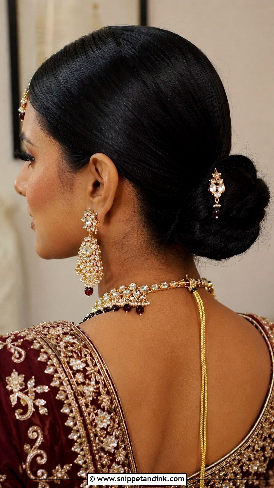 Sleek Low Bun For Medium Hair - Snippet and Ink - 20 Indian Wedding Hair Buns for Medium Hair