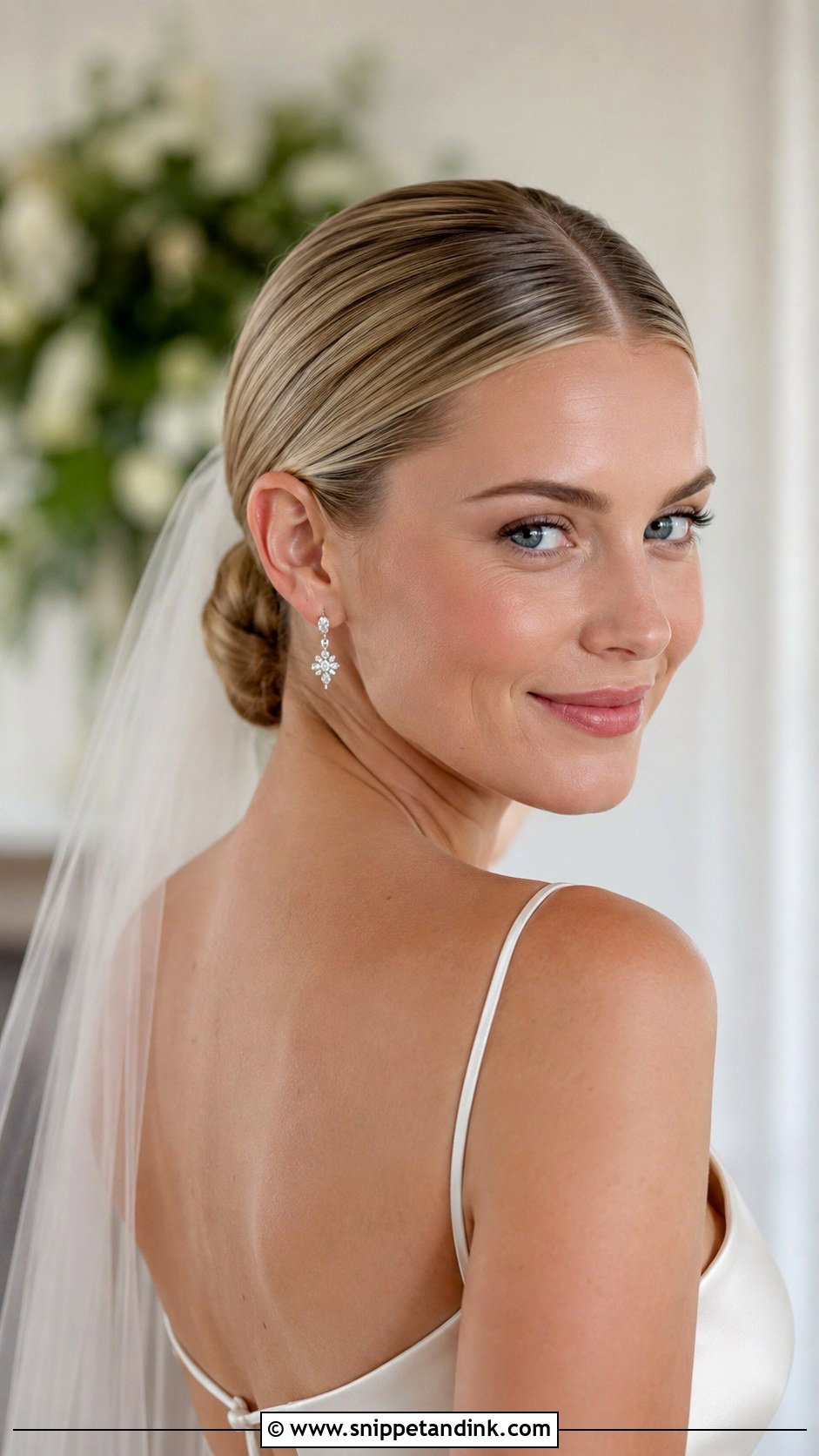 Sleek Low Bun Wedding Hair - Snippet and Ink - 15 Low Bun Wedding Hairstyle Ideas