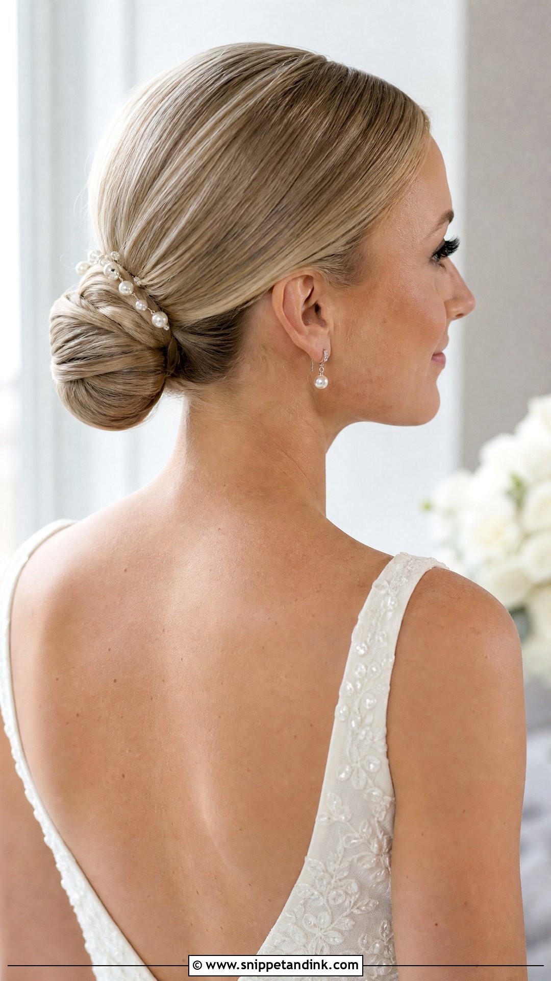 Sleek Low Bun Wedding Hair For Straight Hair - Snippet and Ink - 20 Wedding Hair for Straight Hair Ideas
