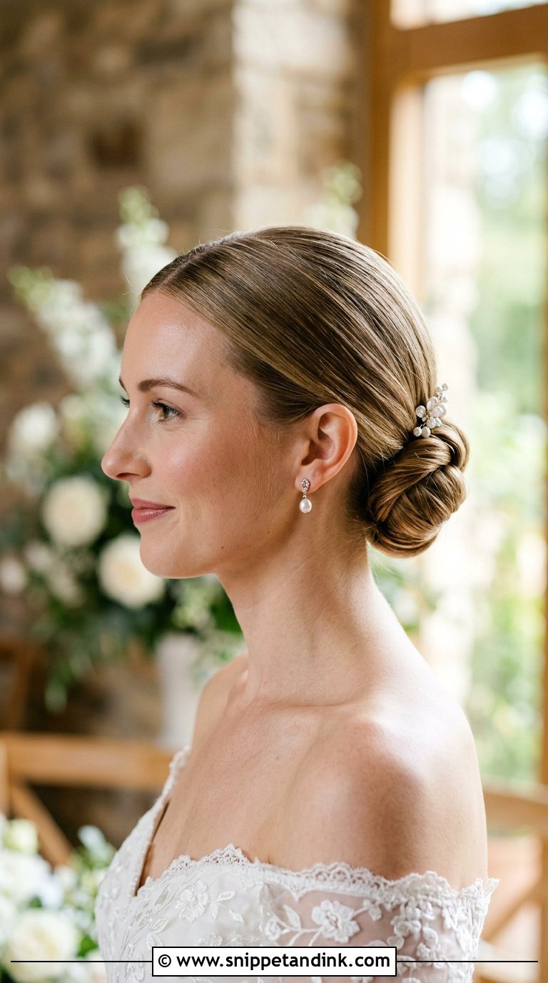 Sleek Low Bun Wedding Hairstyle - Snippet and Ink - 20 Bride Hair Ideas