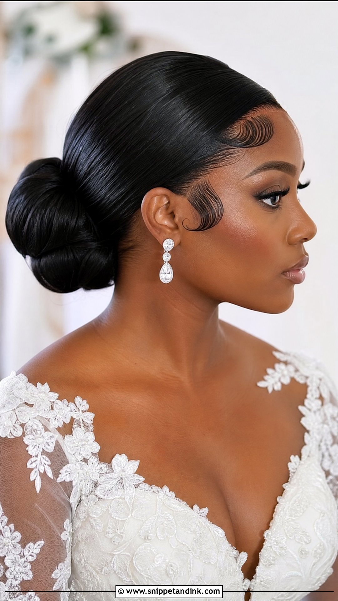 Sleek Low Bun Wedding Hairstyle - Snippet and Ink - 25 Bridal Hair Black Women Ideas