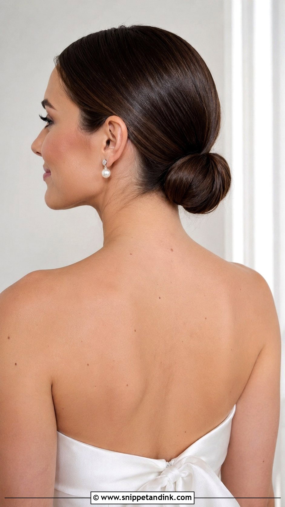 Sleek Low Bun Wedding Hairstyle - Snippet and Ink - 25 Wedding Bun Hairstyle Ideas