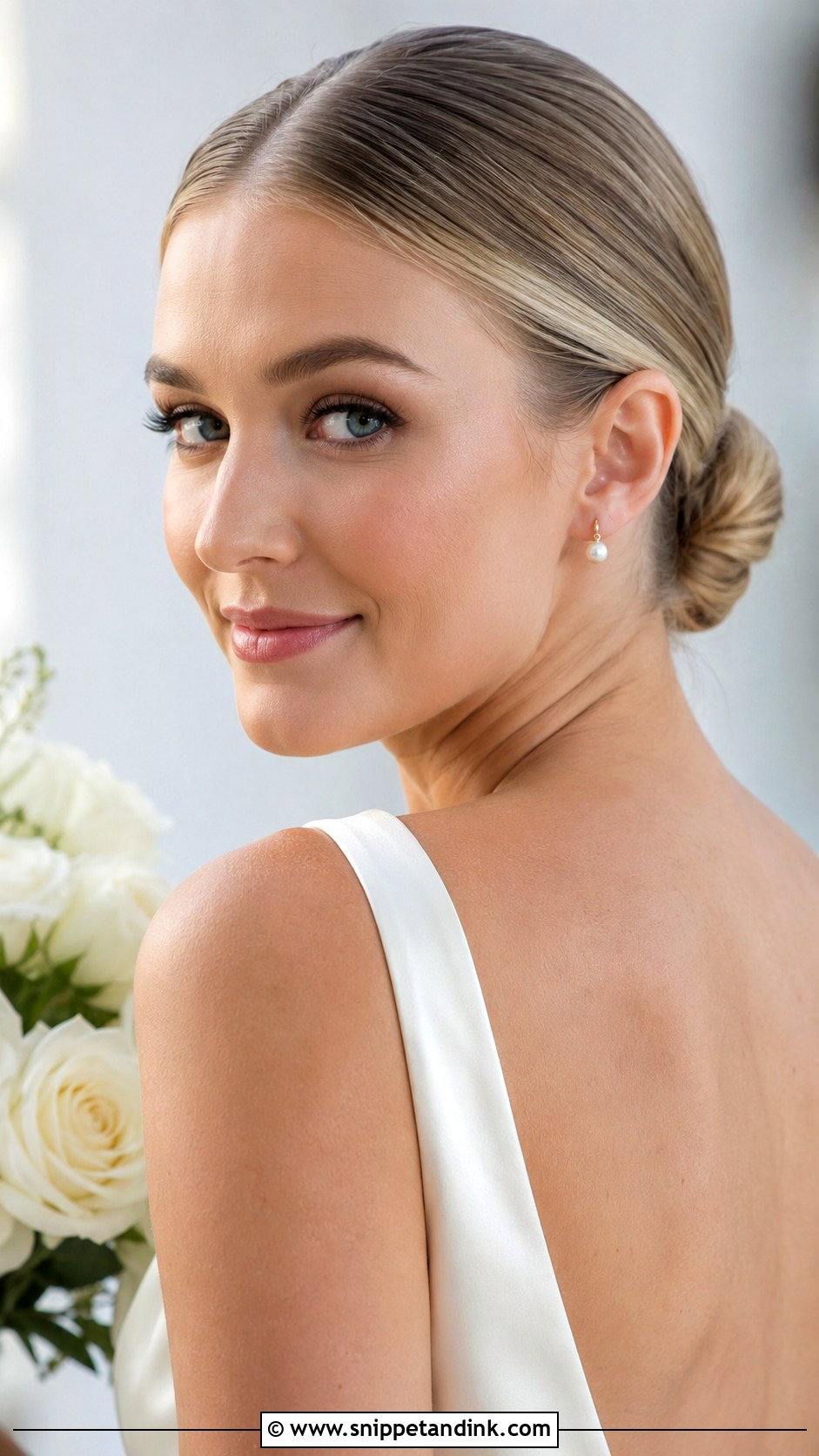 Sleek Low Bun Wedding Hairstyle - Snippet and Ink - 15 Minimalist Wedding Hairstyles