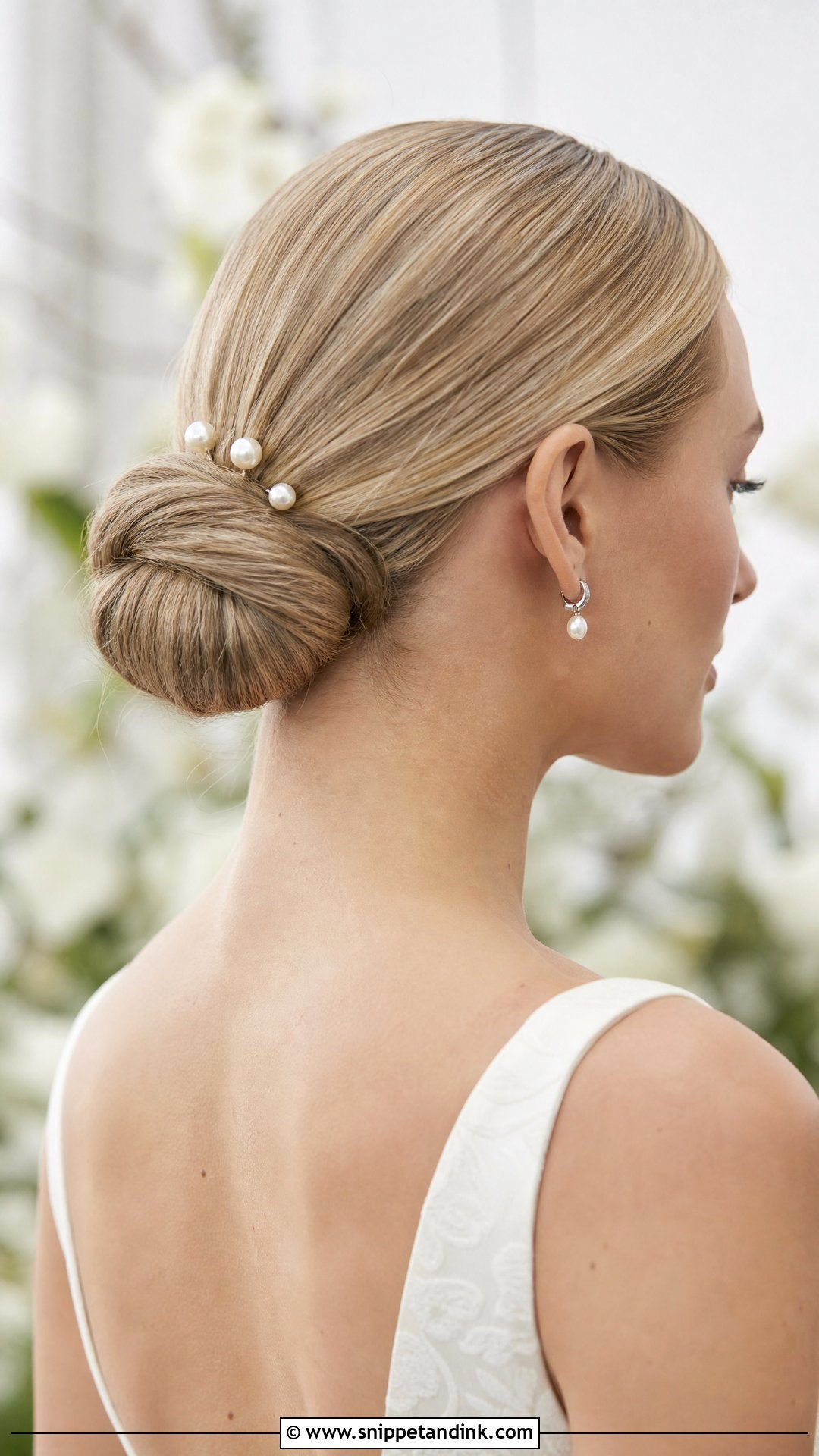 Sleek Low Bun Wedding Hairstyle With Straight Hair - Snippet and Ink - 20 Wedding Hairstyles with Straight Hair