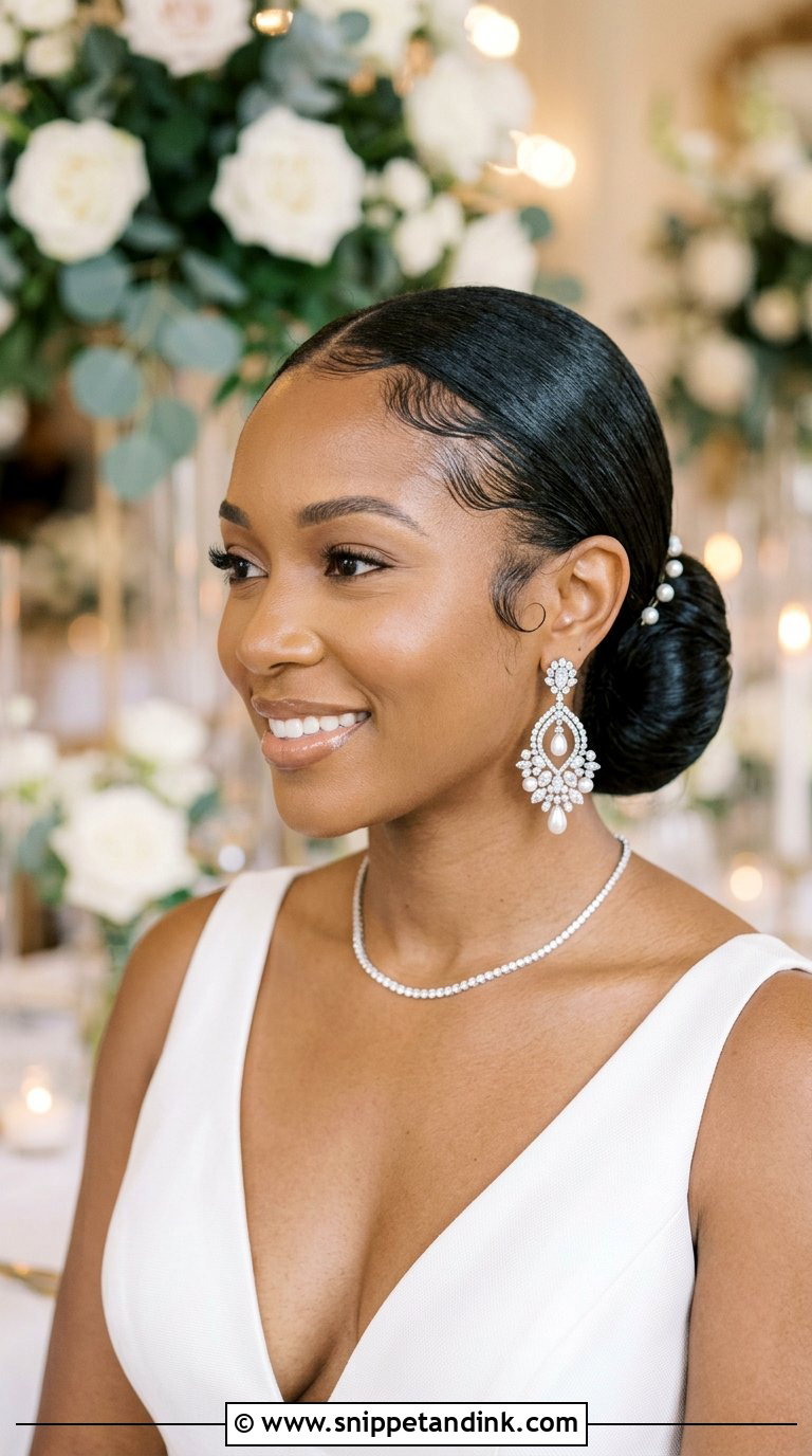 Sleek Low Bun With Baby Hairs - Snippet and Ink - 20 Bridal Hairstyles for Black Women