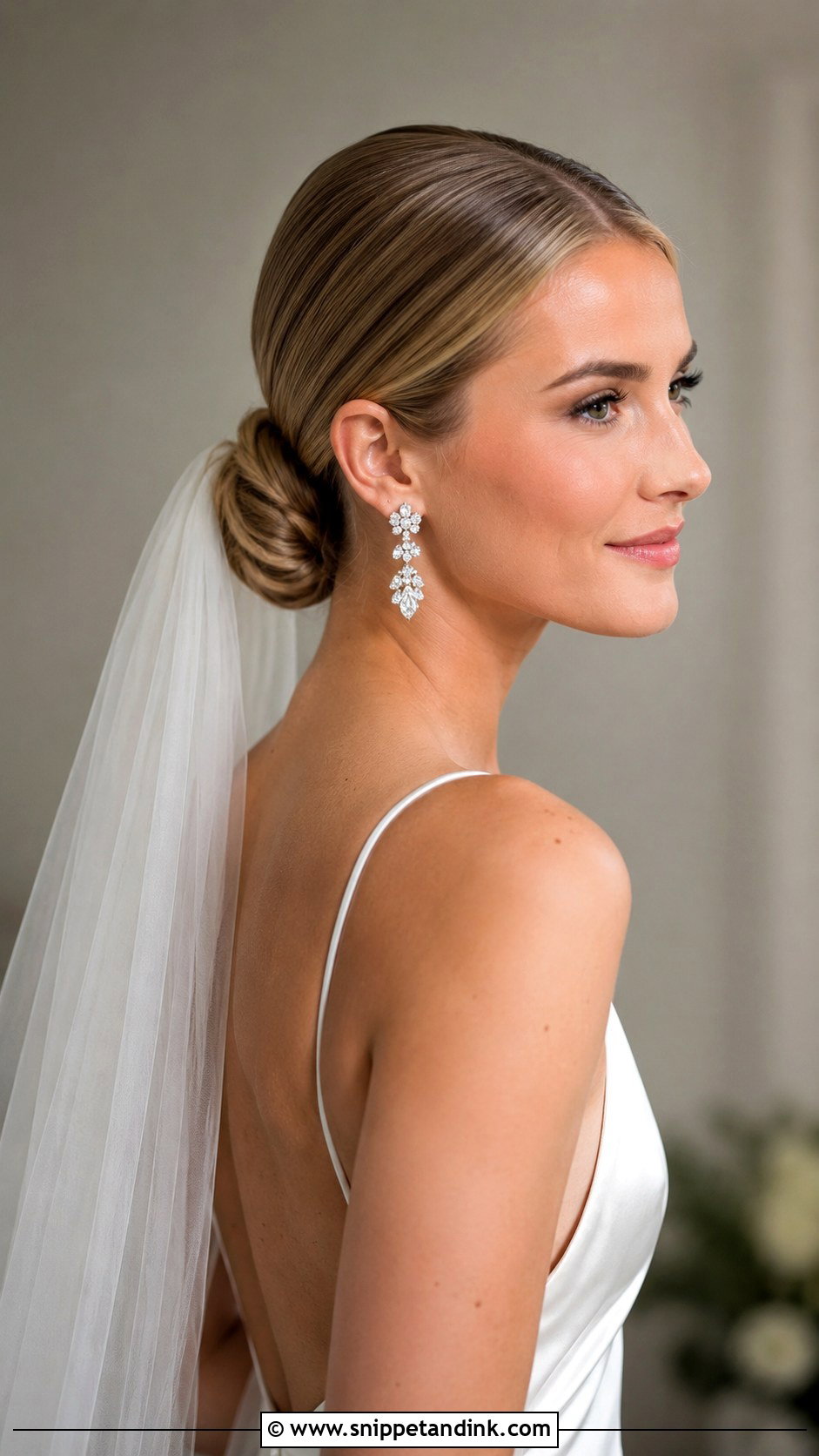 Sleek Low Bun With Cathedral Veil - Snippet and Ink - 25 Cathedral Veil Hairstyle Ideas