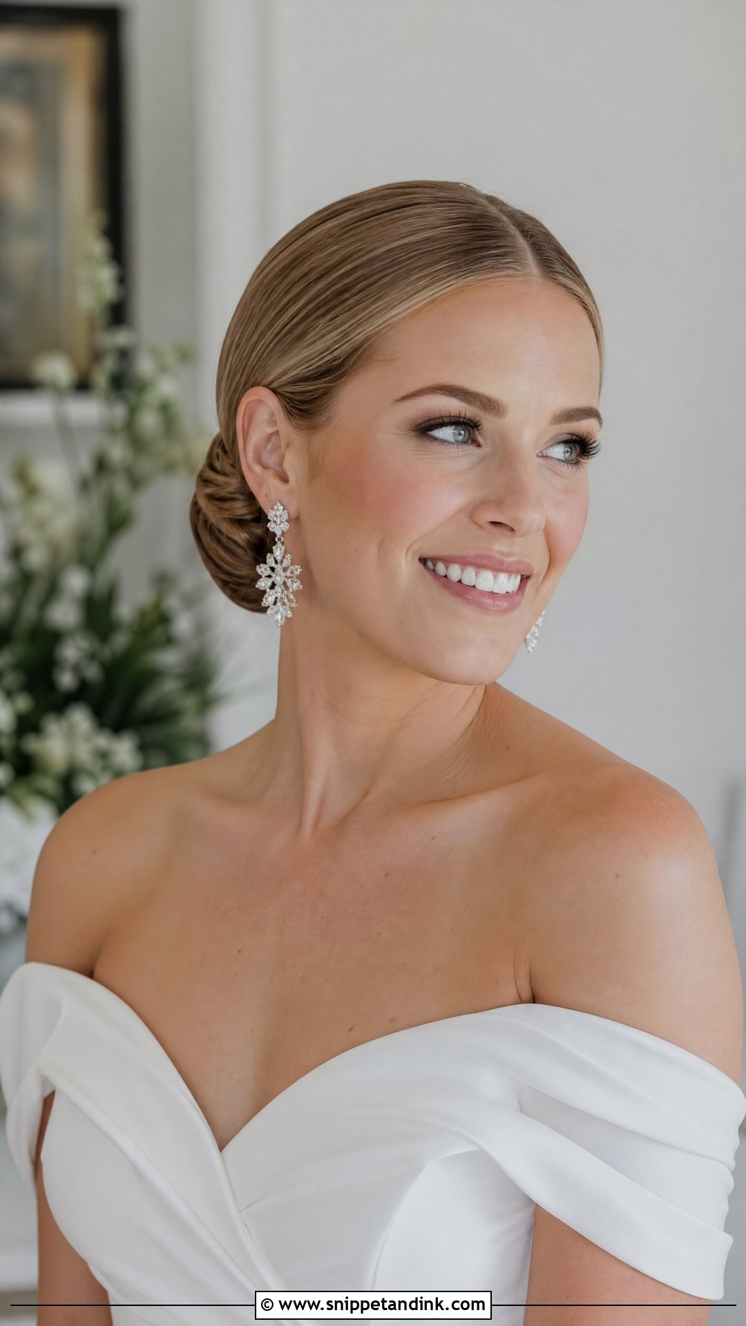 Sleek Low Bun With Center Part - Snippet and Ink - 20 Sleek Wedding Updo Ideas