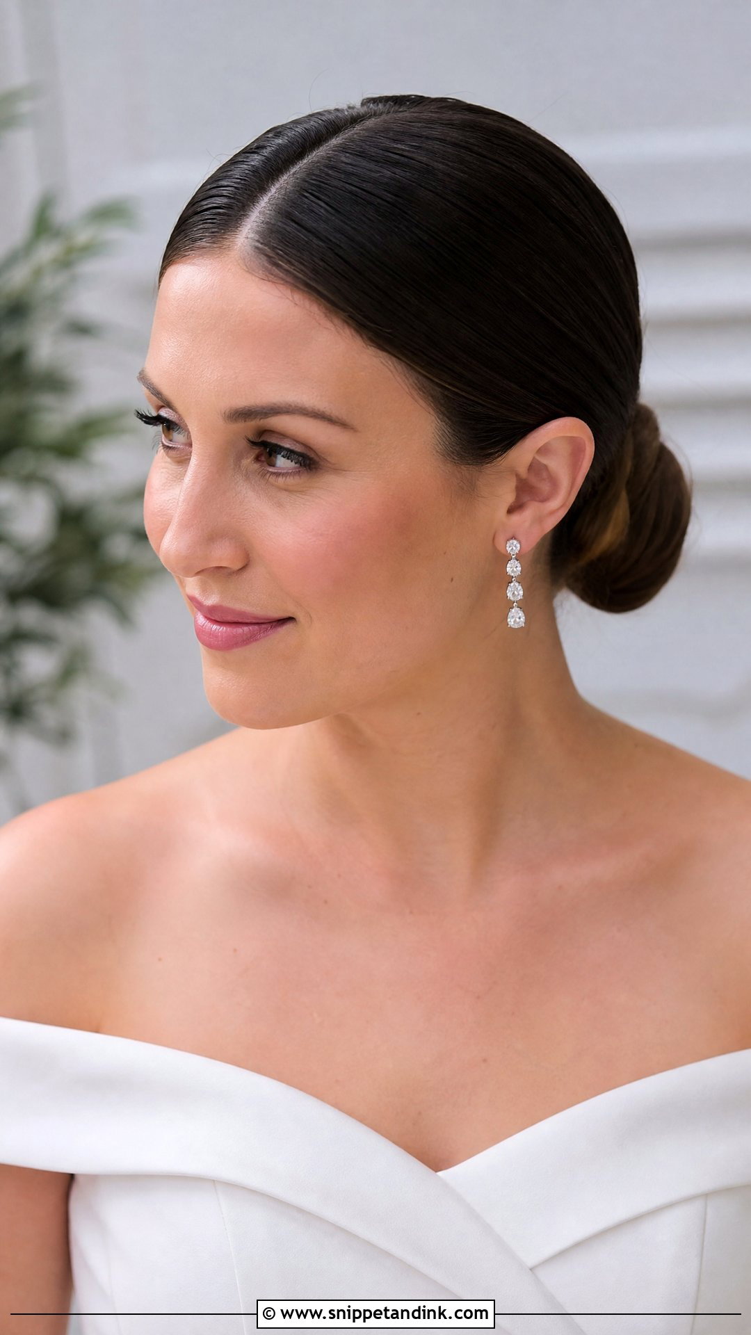 Sleek Low Bun With Center Part - Snippet and Ink - 20 Slick Bun Wedding Ideas