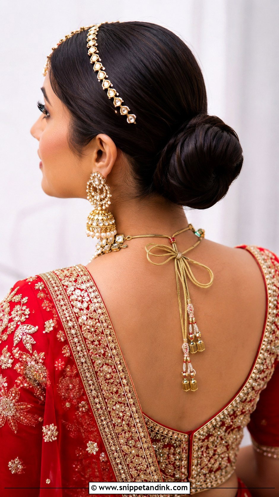 Sleek Low Bun With Center Part - Snippet and Ink - 25 Indian Wedding Bun Hairstyles