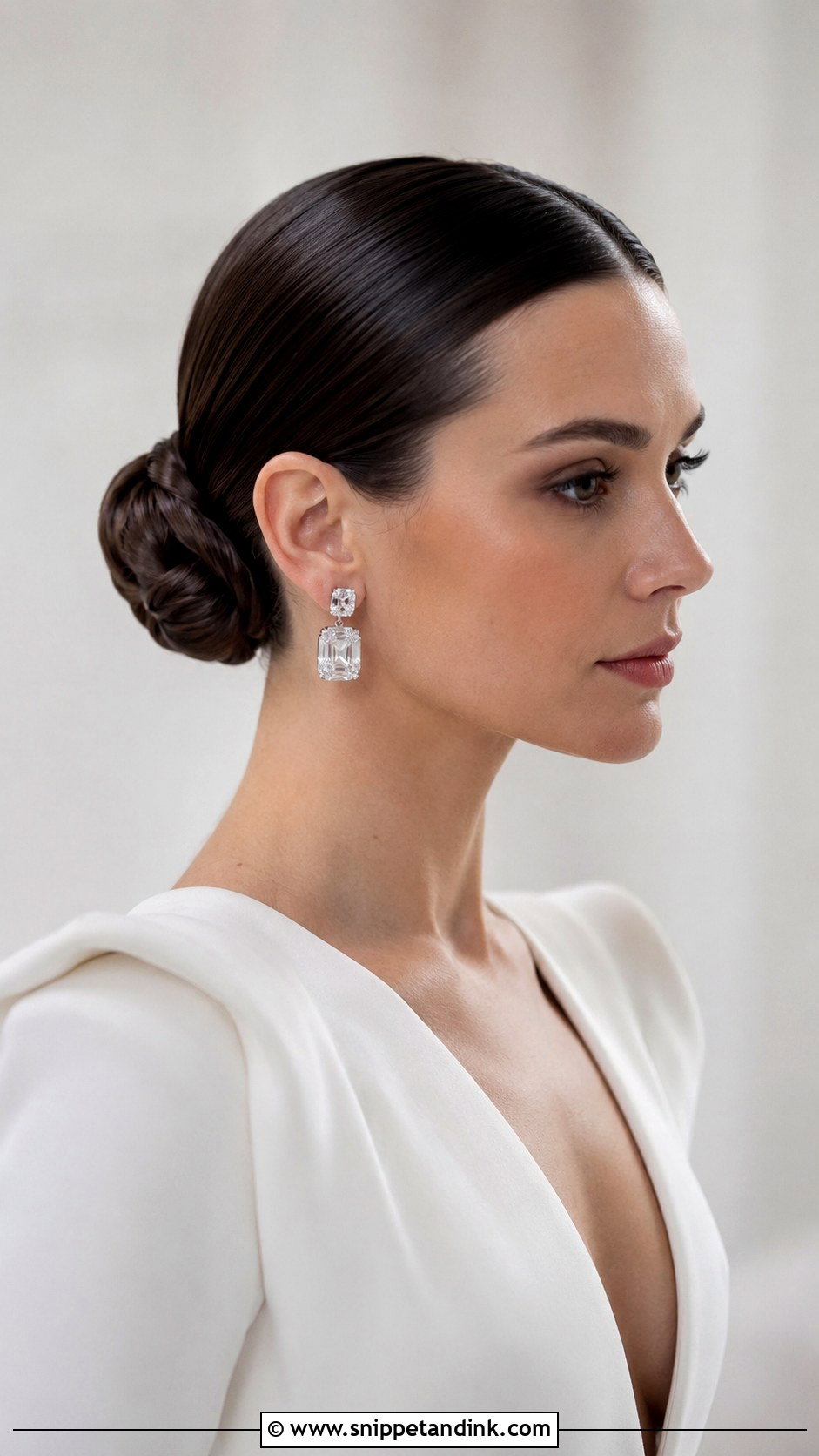 Sleek Low Bun With Center Part - Snippet and Ink - 25 Simple Low Bun Wedding Hair Ideas