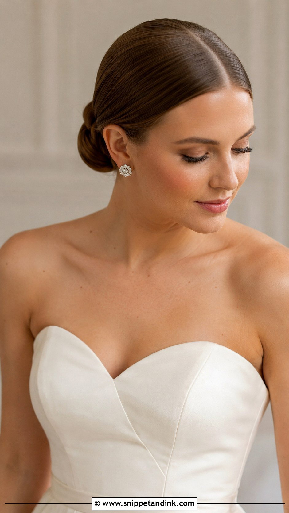 Sleek Low Bun With Center Part - Snippet and Ink - 25 Sleek Bun Wedding Hair Ideas