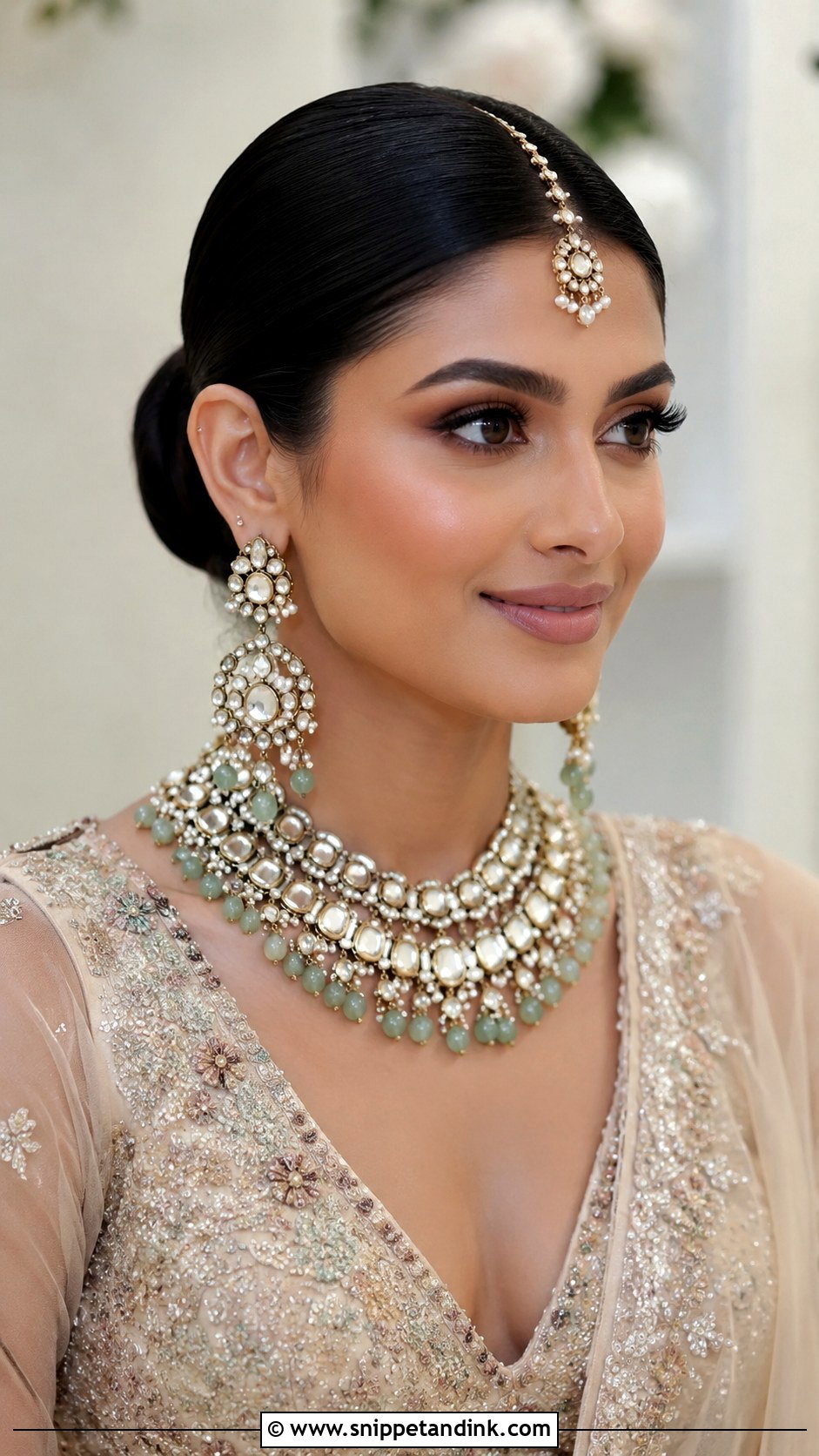 Sleek Low Bun With Center Part - Snippet and Ink - 25 Traditional Indian Weddings Bridal Hairstyles