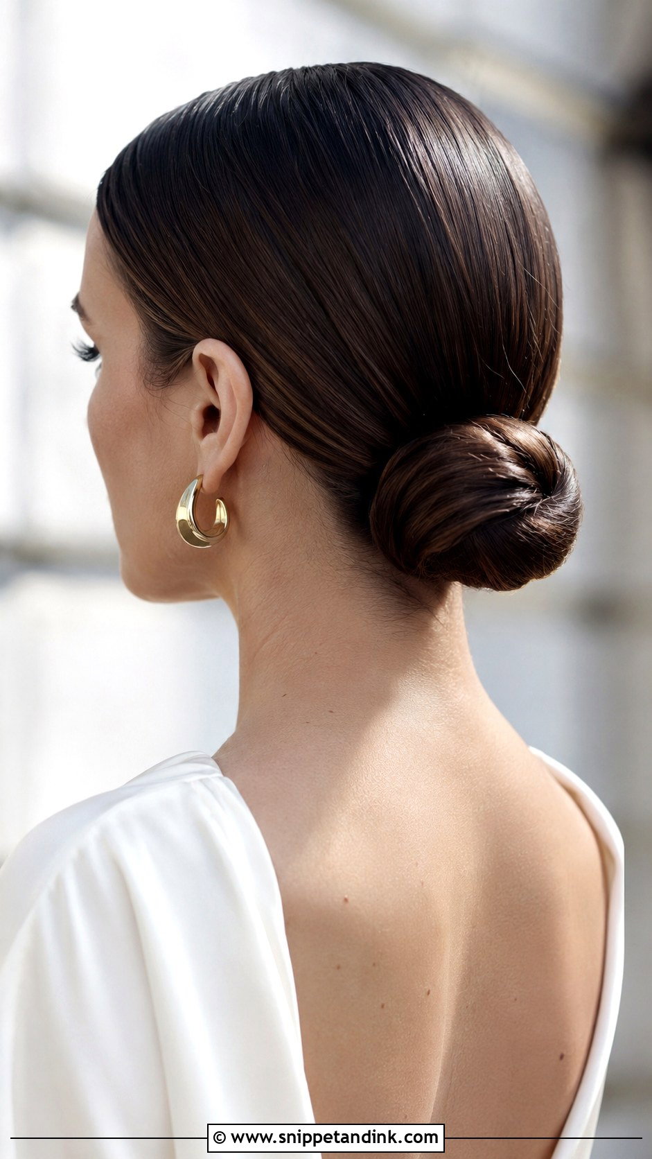 Sleek Low Bun With Center Part - Snippet and Ink - 30 Wedding Updos for Long Hair
