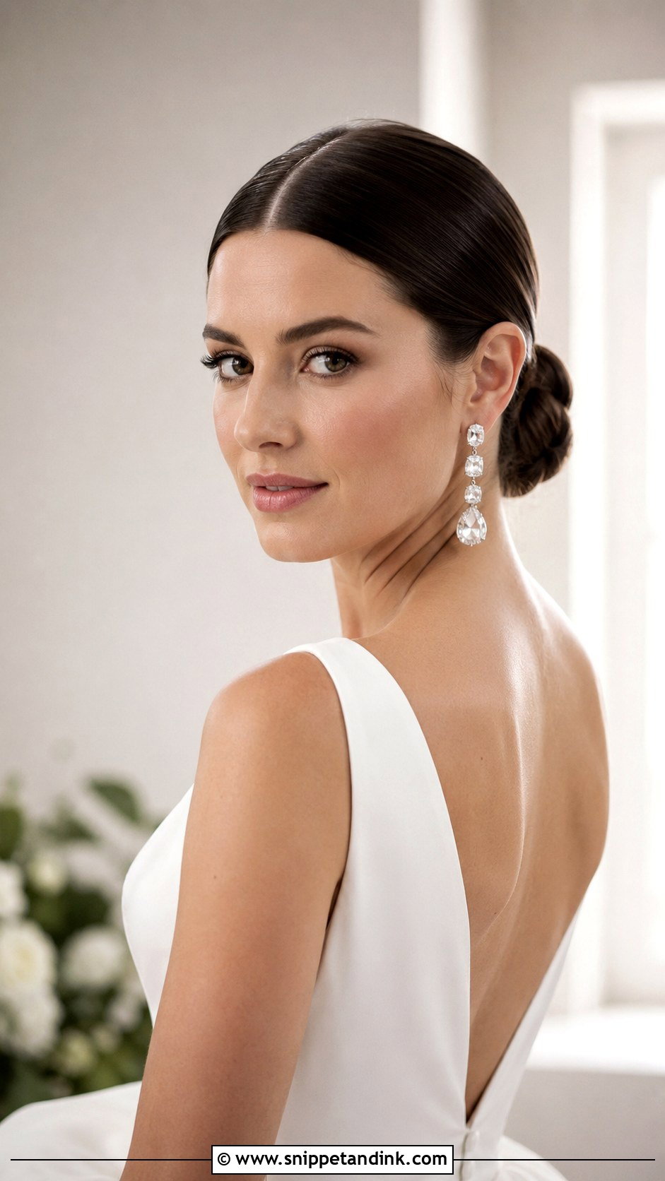 Sleek Low Bun With Center Part - Snippet and Ink - 20 Hairstyle for Medium Hair Wedding Ideas
