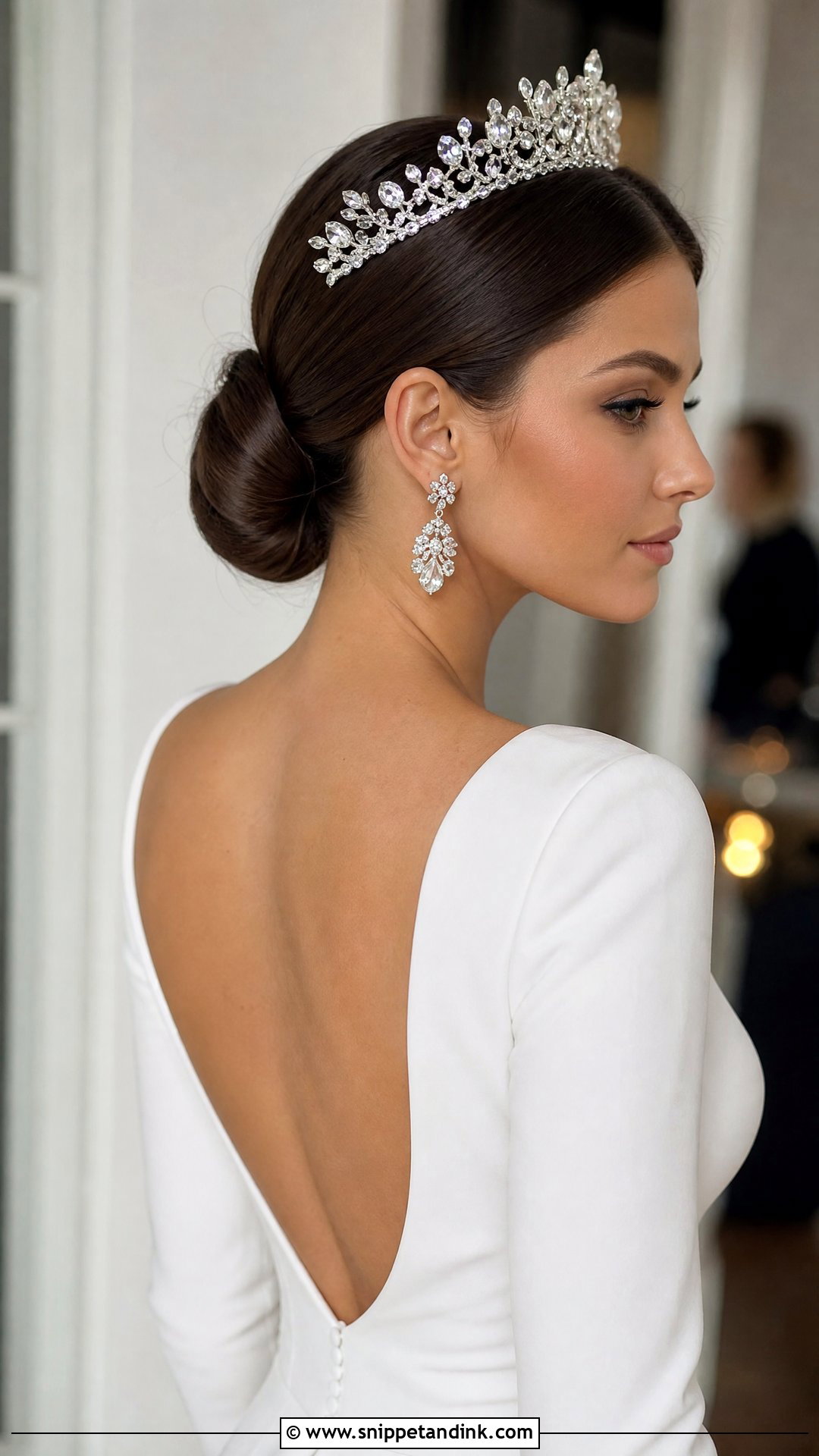Sleek Low Bun With Crown - Snippet and Ink - 25 Bridal Hairstyles with Crown