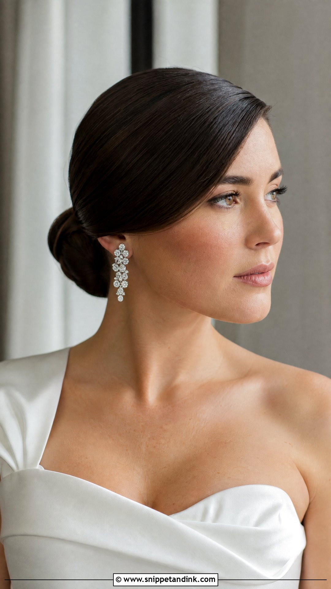 Sleek Low Bun With Deep Side Part - Snippet and Ink - 20 Bridal Low Bun Hairstyles