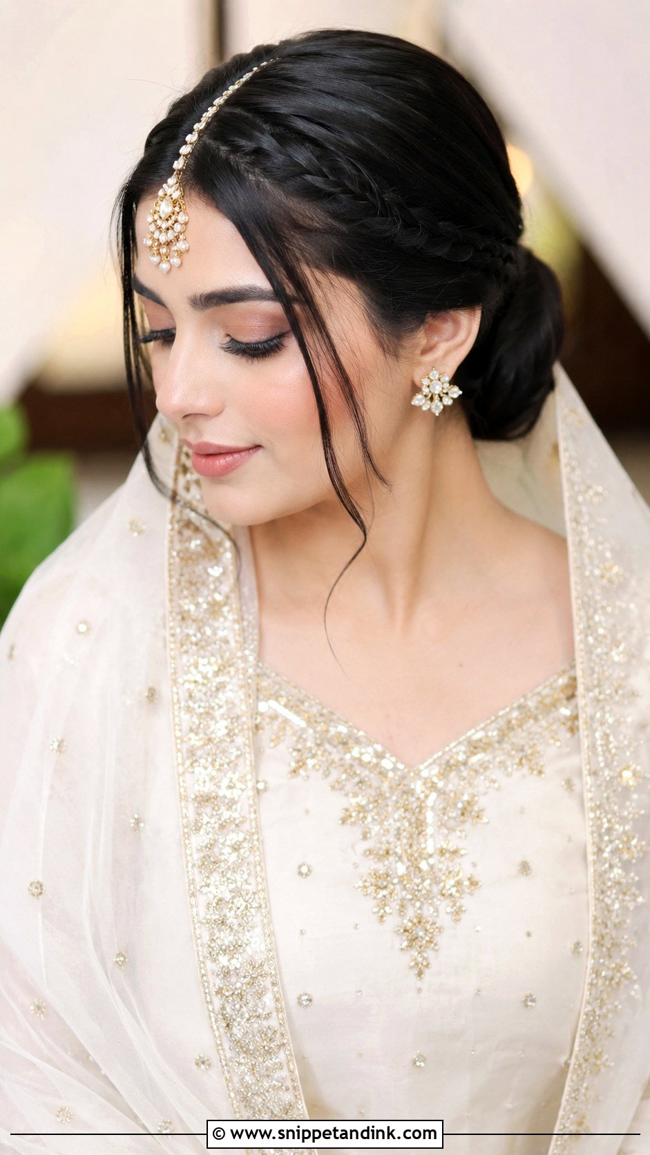 Sleek Low Bun With Dupatta - Snippet and Ink - 20 Pakistani Bridal Hairstyles