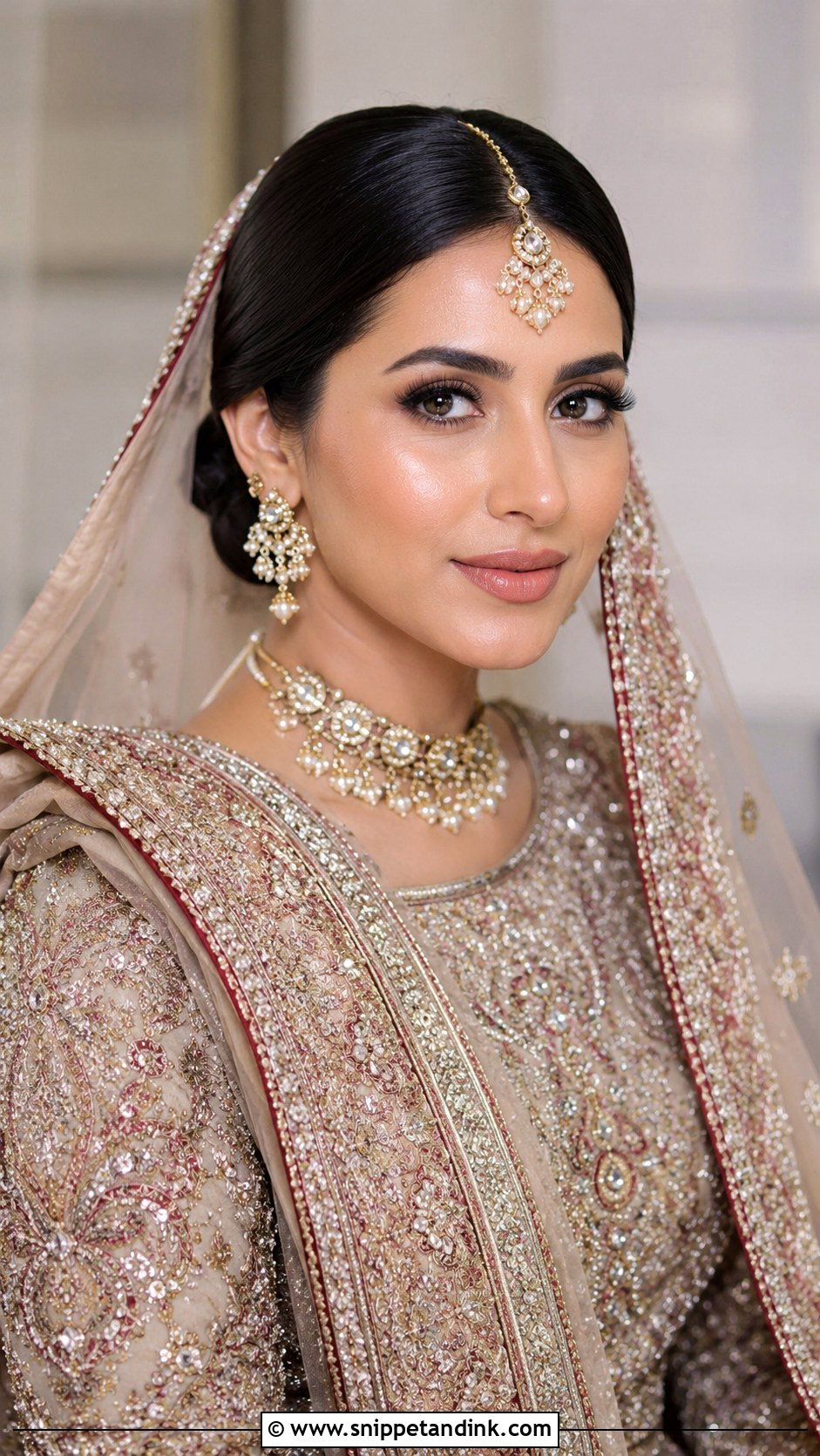 Sleek Low Bun With Dupatta - Snippet and Ink - 20 Nikah Bride Hairstyles