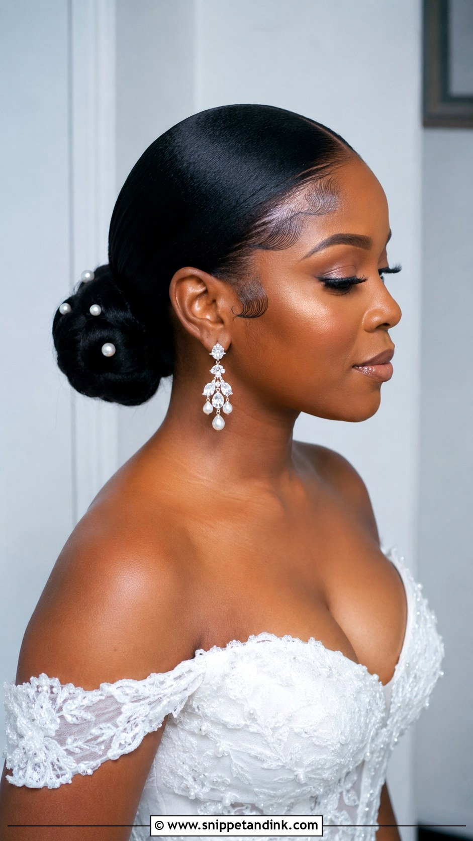 Sleek Low Bun With Edges for Bride - Snippet and Ink - 20 Natural Hairstyles for Wedding