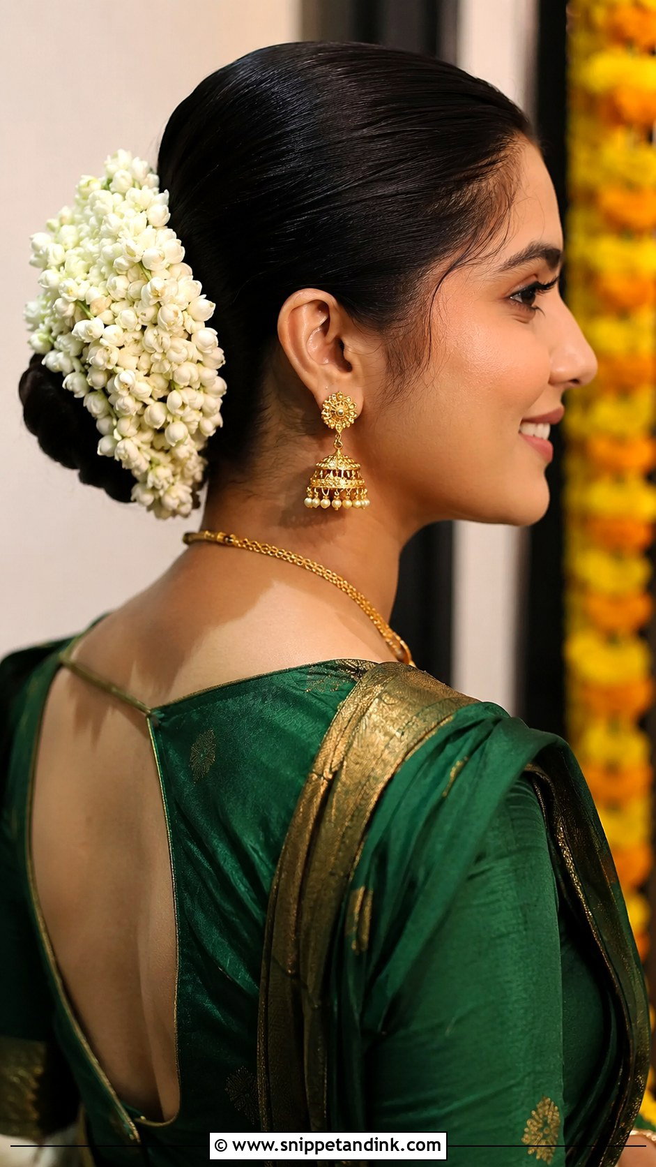 Sleek Low Bun With Gajra - Snippet and Ink - 25 Telugu Bride Hairstyles