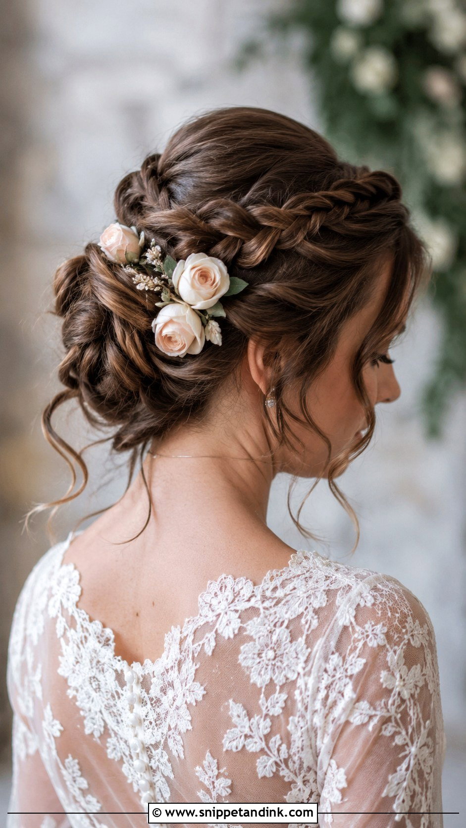 Sleek Low Bun With Gardenias - Snippet and Ink - 20 Flower Bun Hairstyle Wedding Bride Ideas