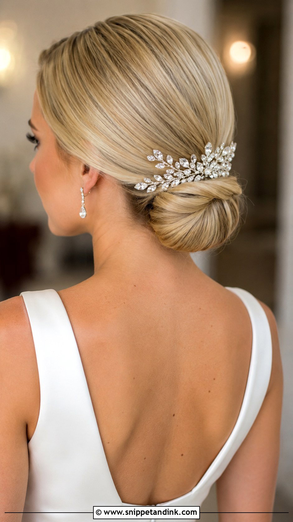 Sleek Low Bun With Hair Comb - Snippet and Ink - 15 Sleek Low Bun Bridal Hair Ideas