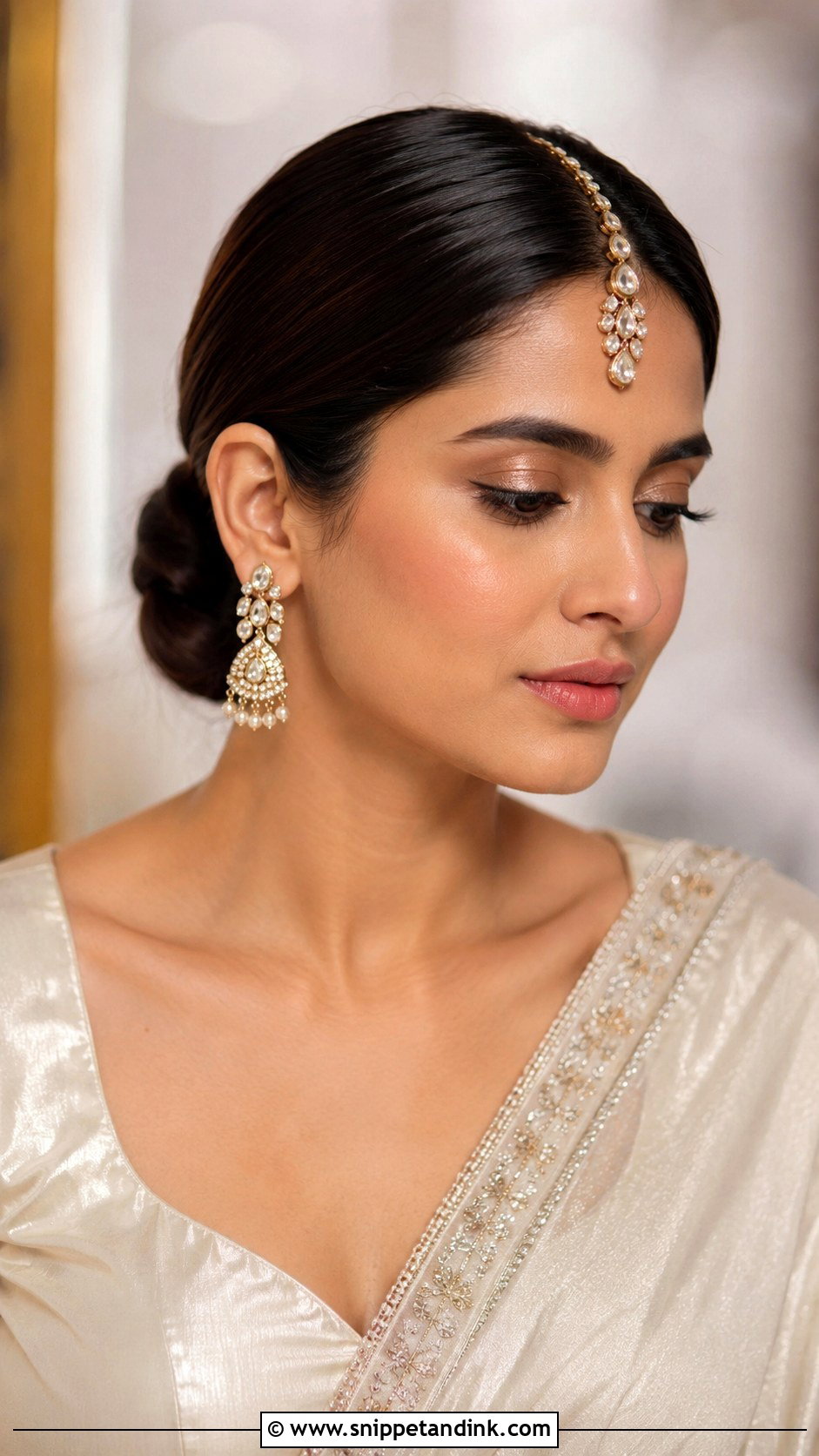 Sleek Low Bun With Maang Tikka - Snippet and Ink - 15 Maangtikka Hairstyles