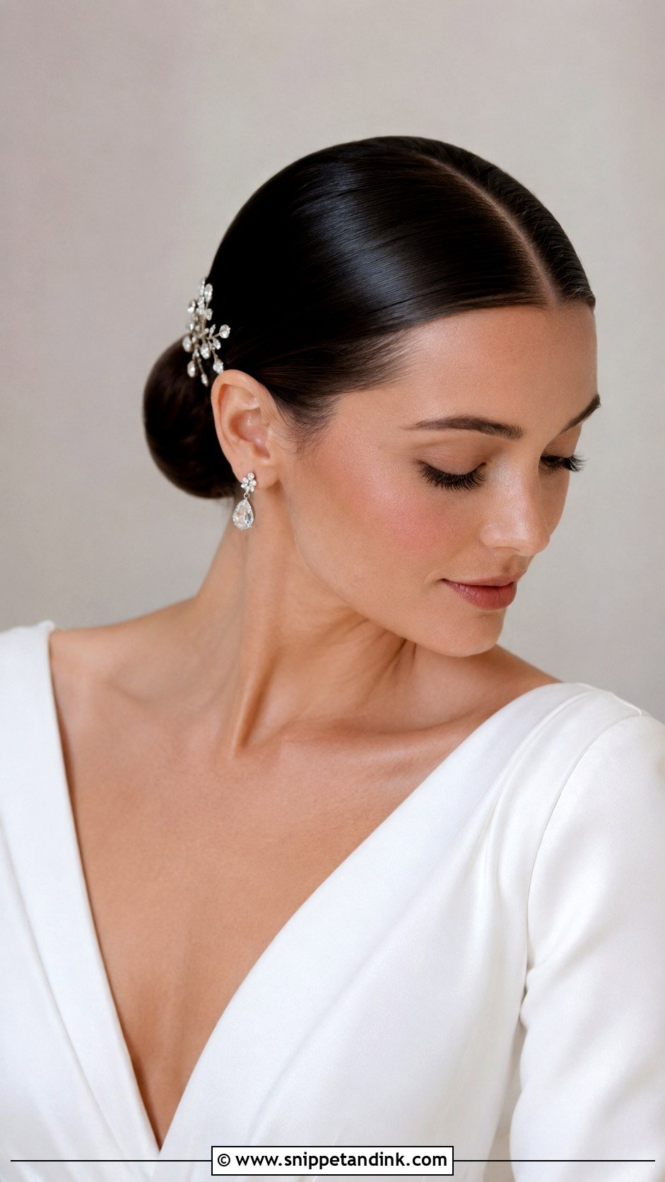 Sleek Low Bun With Middle Part - Snippet and Ink - 25 Low Bun Hairstyles Wedding