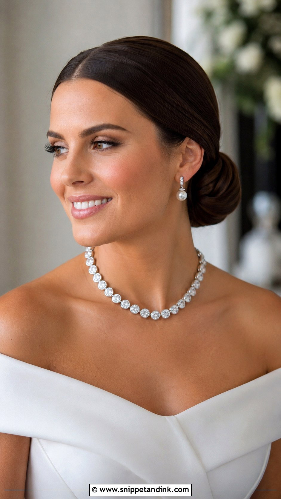 Sleek Low Bun With Middle Part - Snippet and Ink - 25 Wedding Hair Updo Front View Ideas