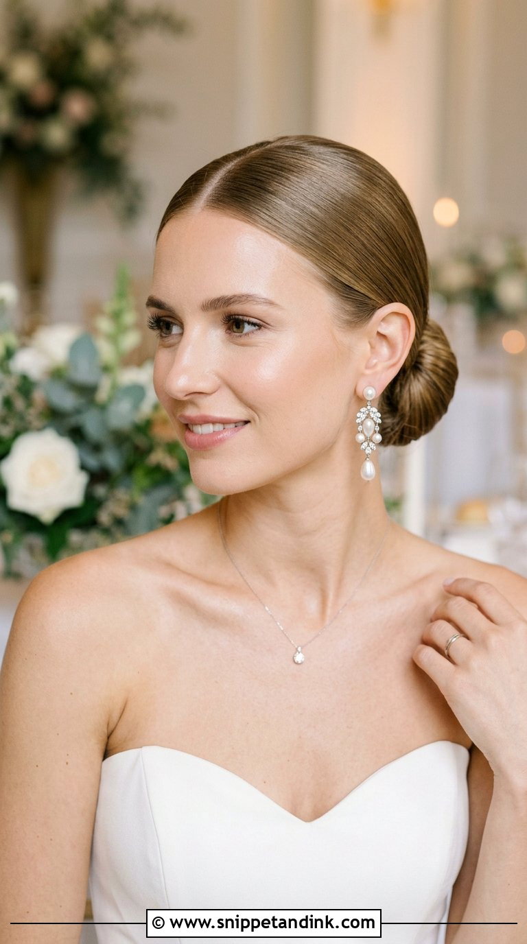 Sleek Low Bun With Middle Part - Snippet and Ink - 20 Bride Low Bun Hairstyles