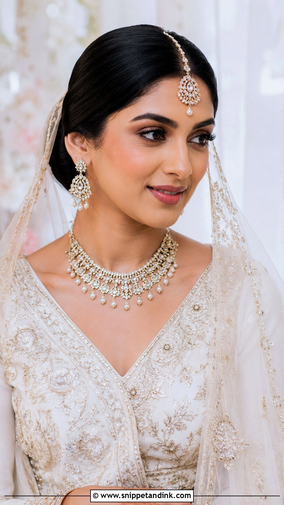 Sleek Low Bun With Middle Part - Snippet and Ink - 20 Low Bridal Updo Ideas