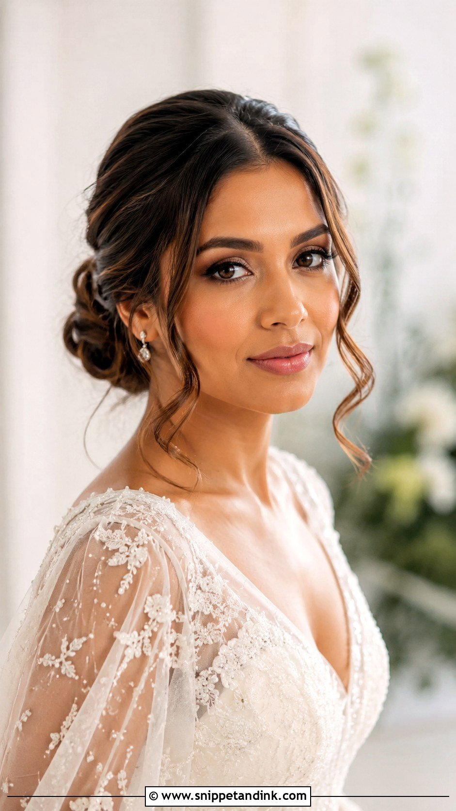 Sleek Low Bun With Tendrils - Snippet and Ink - 15 Sleek Low Bun Bridal Hair Ideas