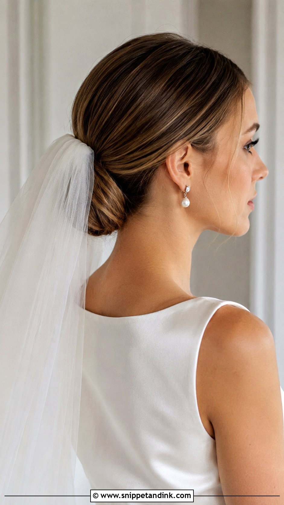 Sleek Low Bun With Veil - Snippet and Ink - 20 Short Hair Bun Wedding Ideas