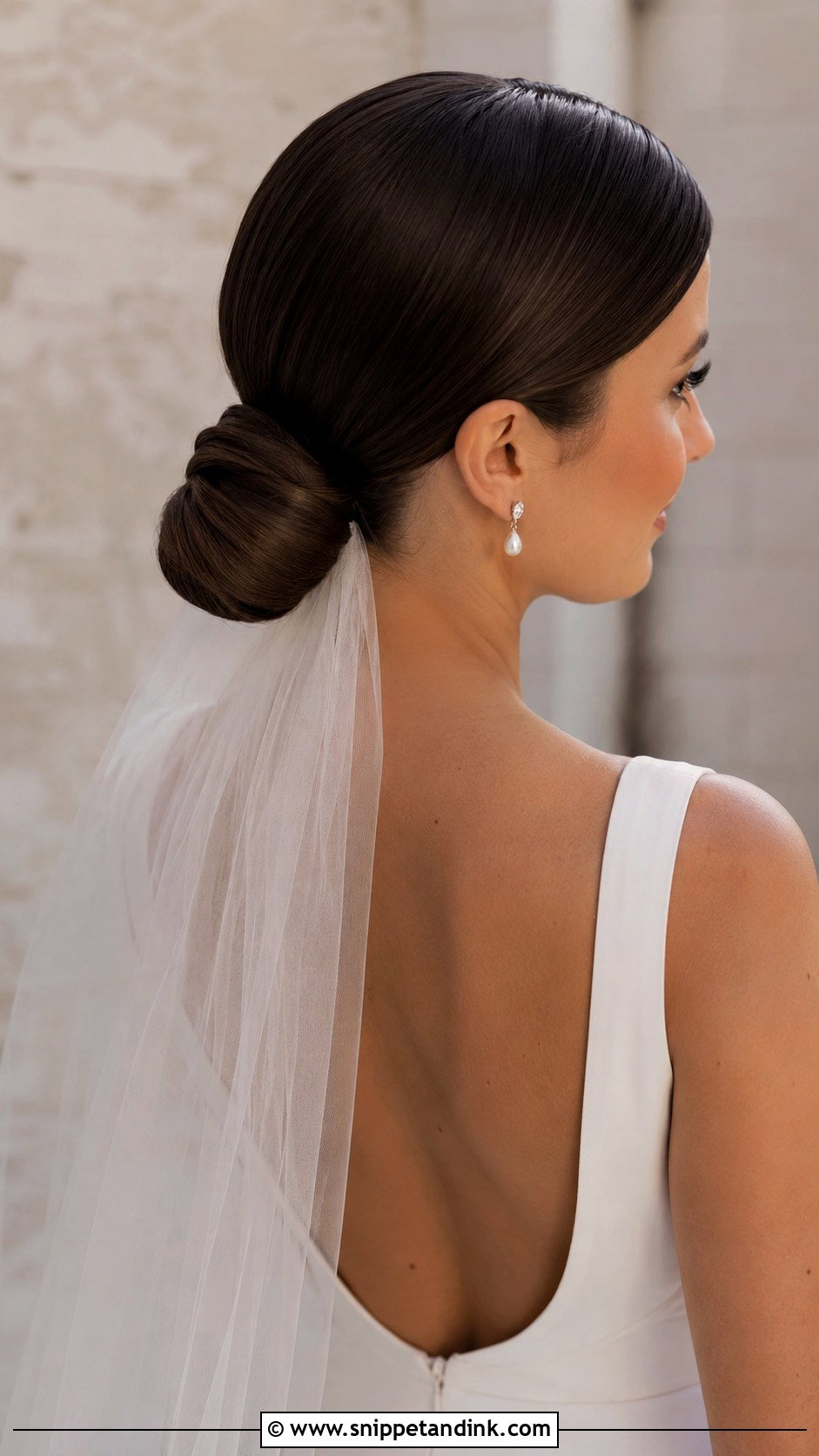 Sleek Low Bun With Veil Under - Snippet and Ink - 25 Veil Under Updo Ideas