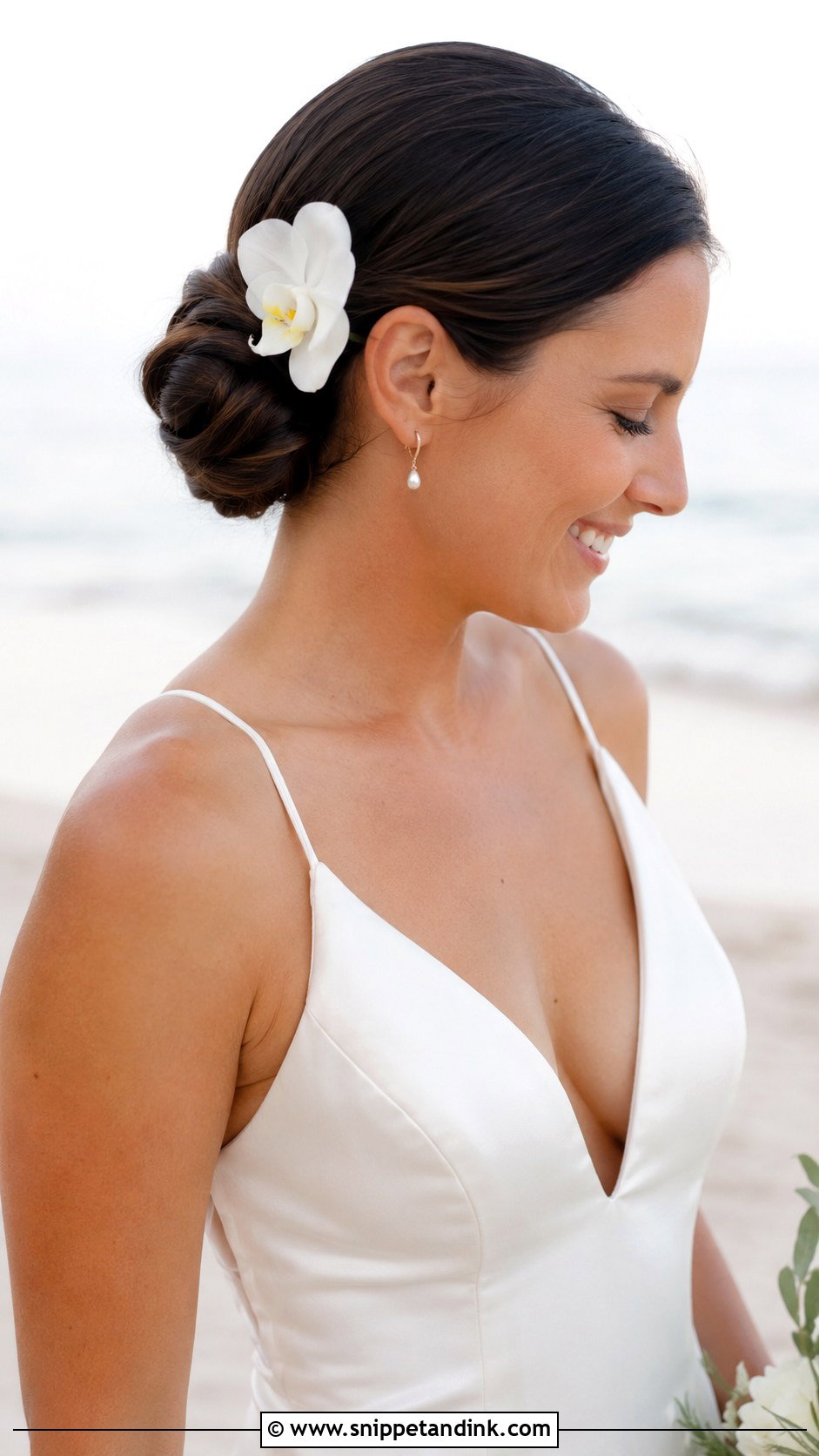 Sleek Low Bun for Beach Brides - Snippet and Ink - 25 Beach Bridal Hair Ideas