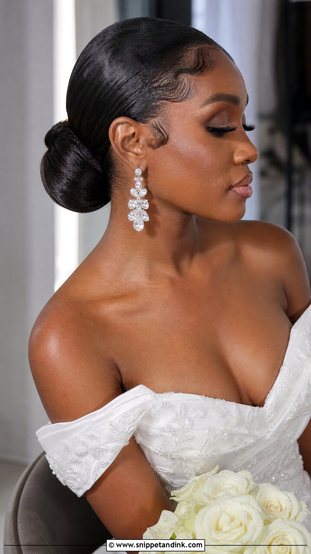 Sleek Low Bun for Black Brides - Snippet and Ink - 20 Wedding Bun Hairstyles for Black Women